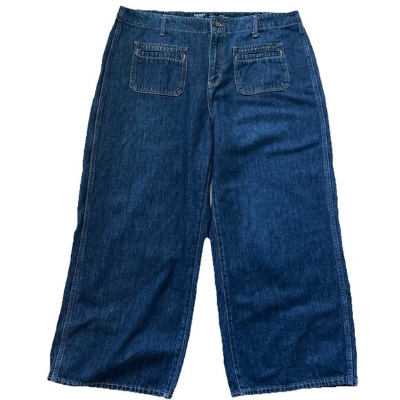 Old Navy Jeans Women 18 Petite Wide Leg Baggy Drapey Denim High Rise Cotton Dark - Picture 1 of 8
